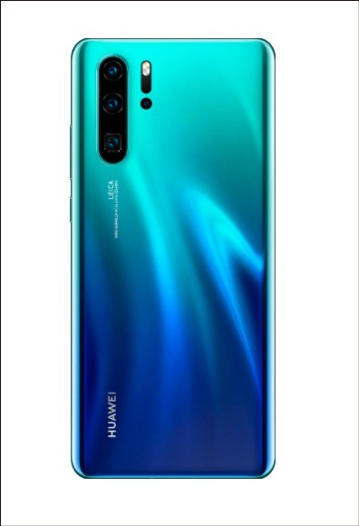 Parte de trás do smartphone Huawei P30 Pro em cor azul