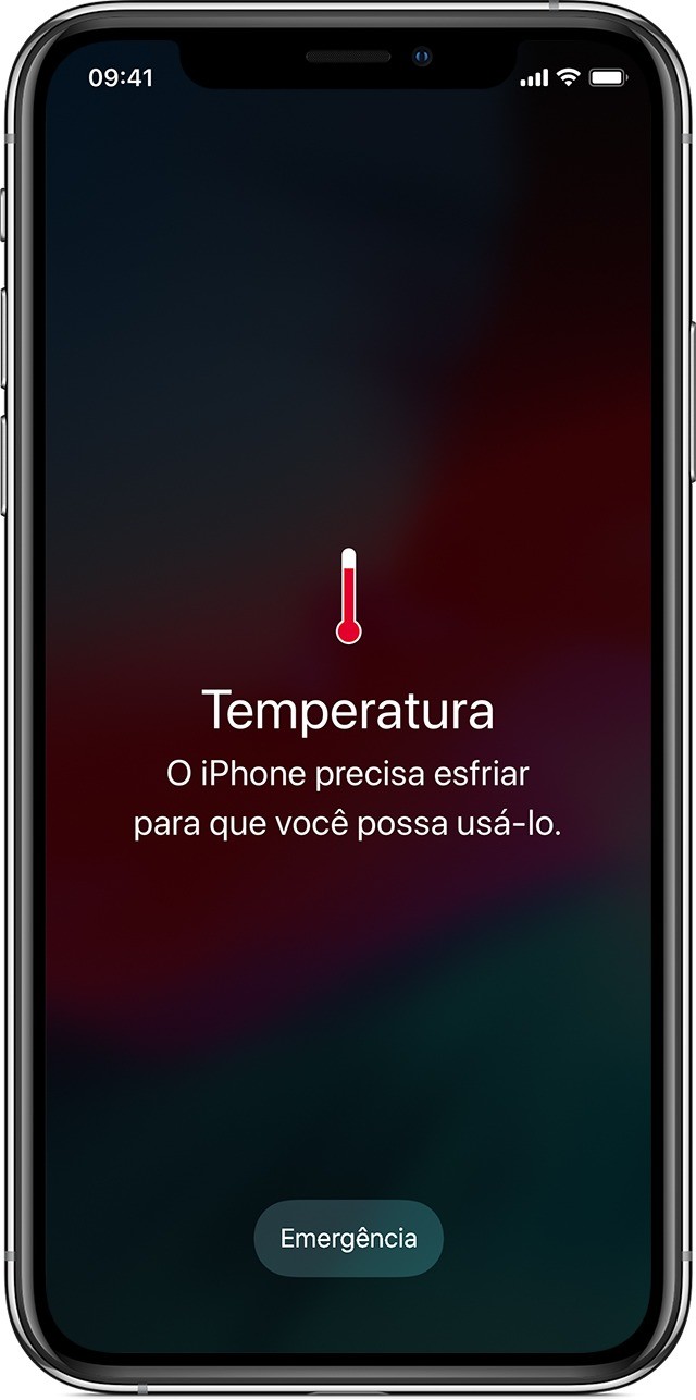 captura de tela do iPhone indicando superaquecimento