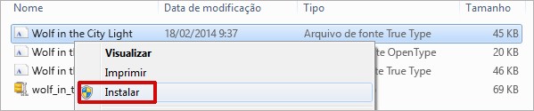 Tela de instalação de fonte no Windows