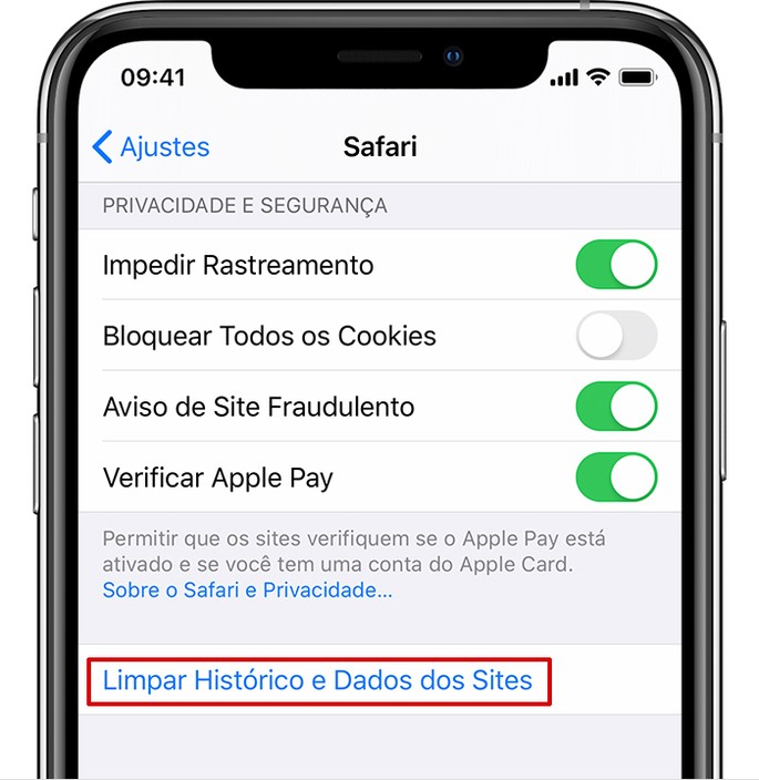 Como limpar dados de navegação do Safari