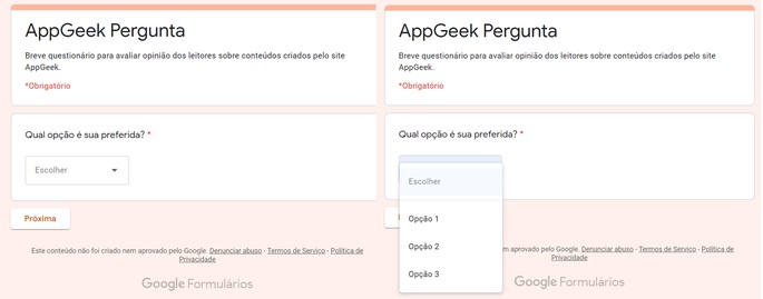 Lista Suspensa do Google Forms