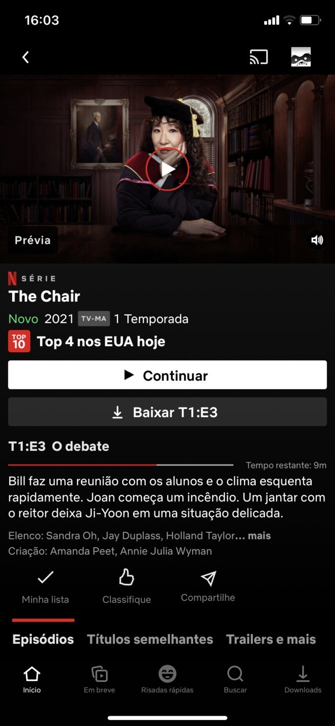 Interface do app da Netfix com acesso feito dos Estados Unidos
