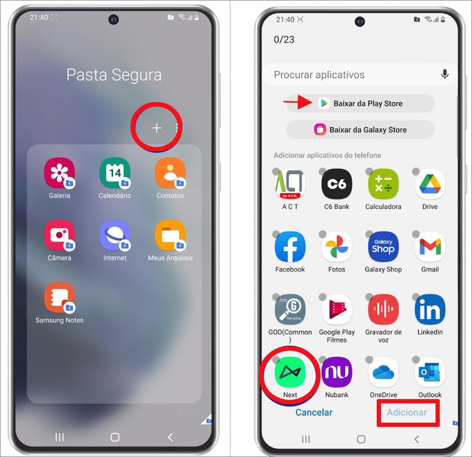 Como adicionar um app à Pasta Secreta de um celular Samsung