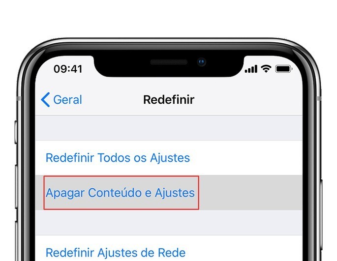 Tela de reset do iPhone